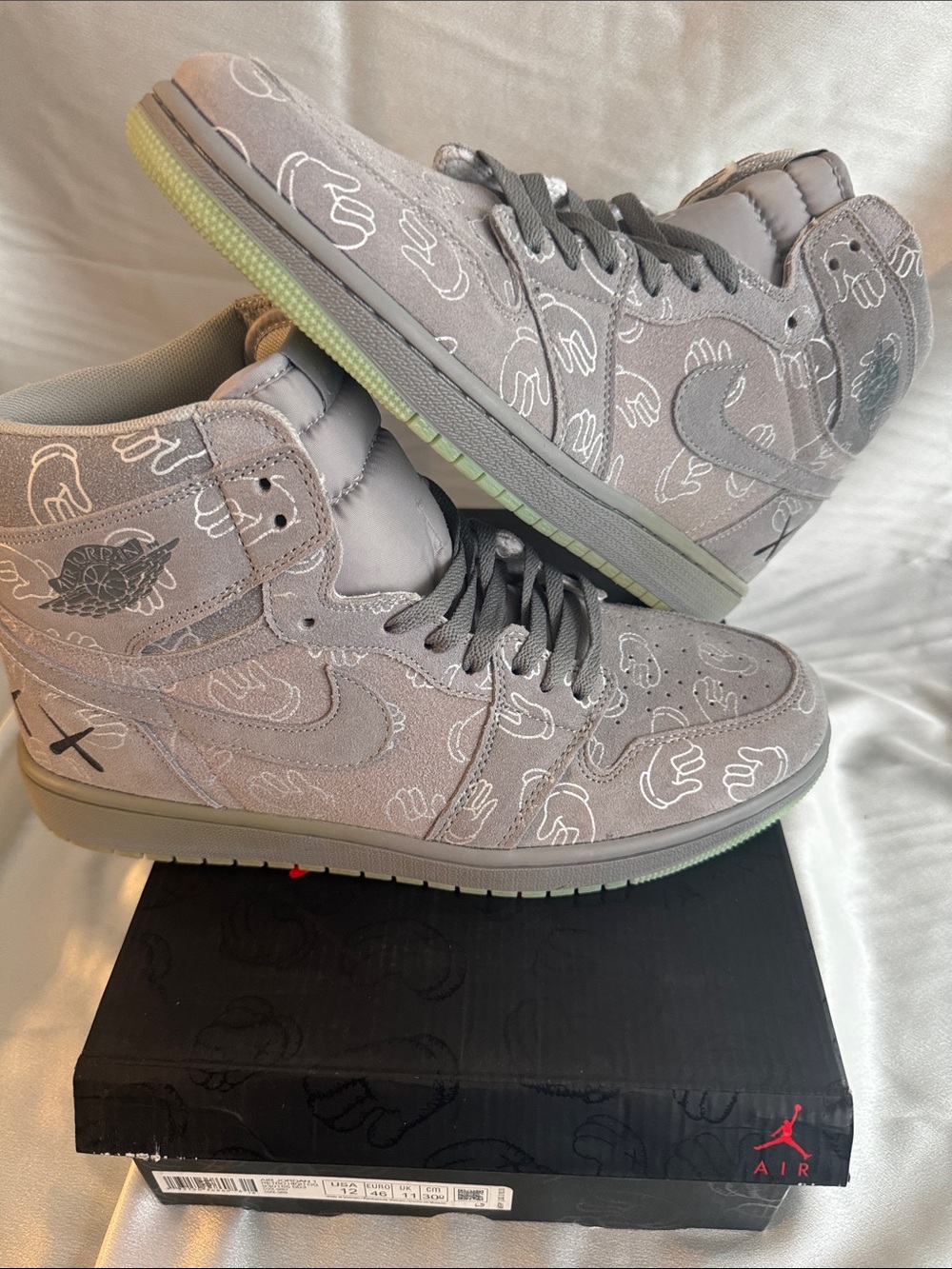 New! Nike Air Jordan 1 High "KAWS" Custom inspired design. Grey Suede!